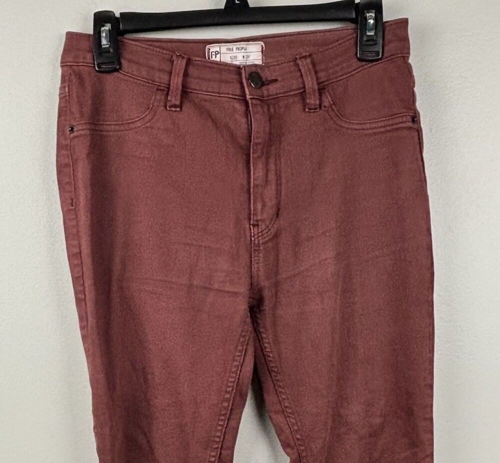 Free People Women  Sz 27 Pants Wine Zip Button Skinny Pockets 61855-16515125